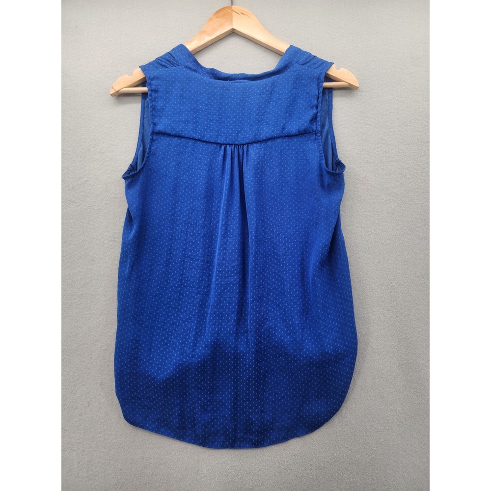Forever 21 Royal Blue Dotted Sleeveless Blouse V-Neck Wrap Front High Low Top S - Picture 6 of 10